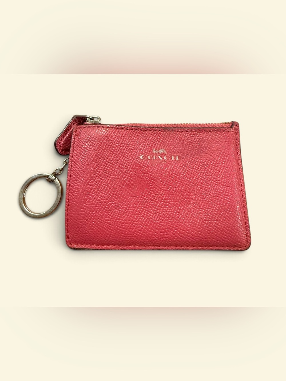 Pre-owned Coach Pink Saffiano Leather Zip Wristlet